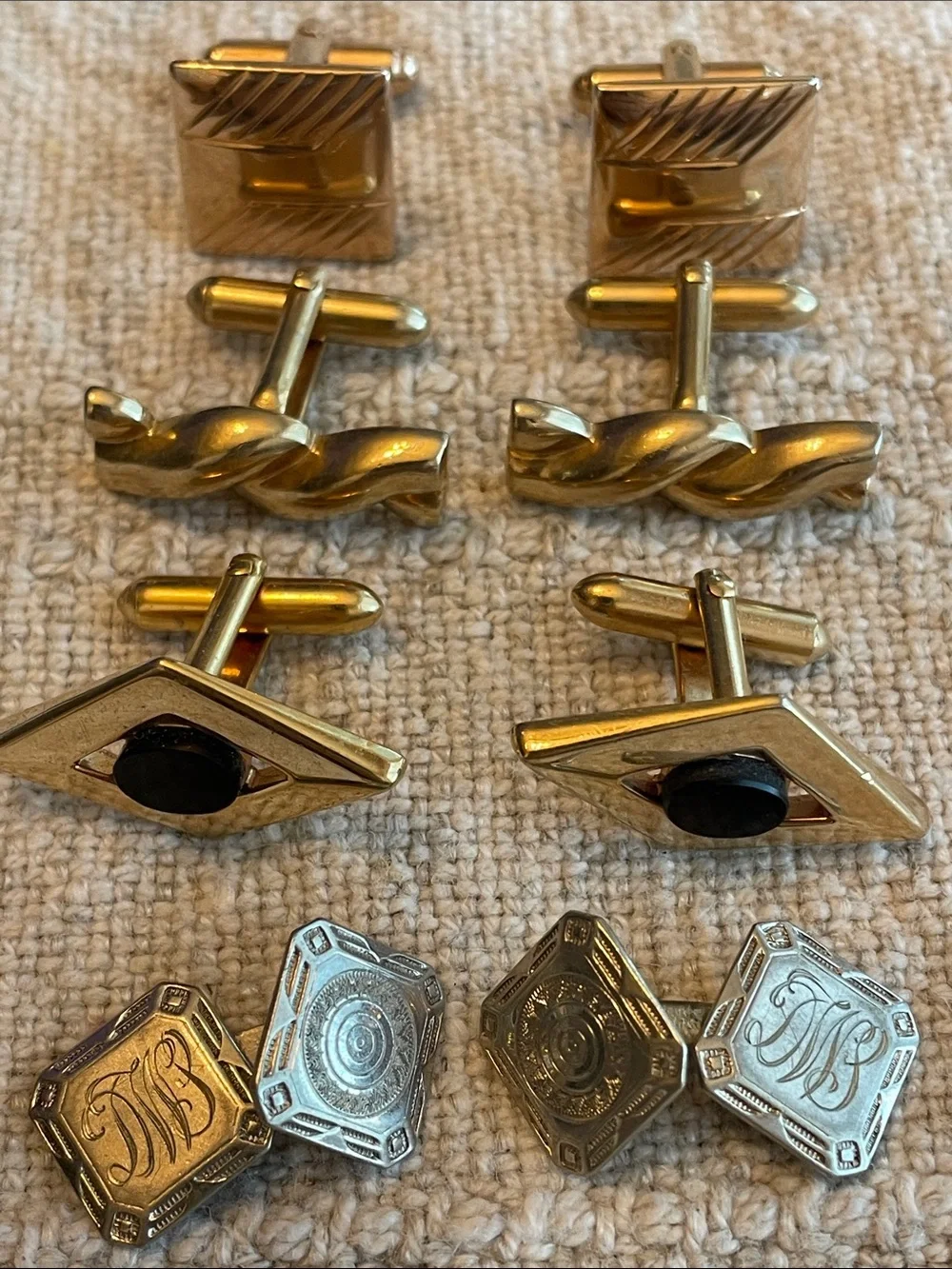 Men's Gold-Tone Cufflink Set with Black Accent - Classic Formal Accessories
